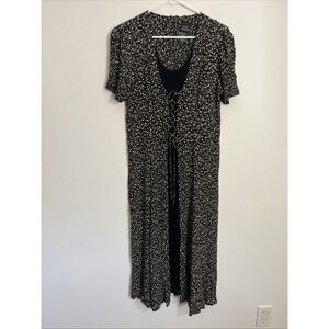 Vintage Brett Alixander Dress 11/12 Corset Tie Front Black Floral Red‎ Green